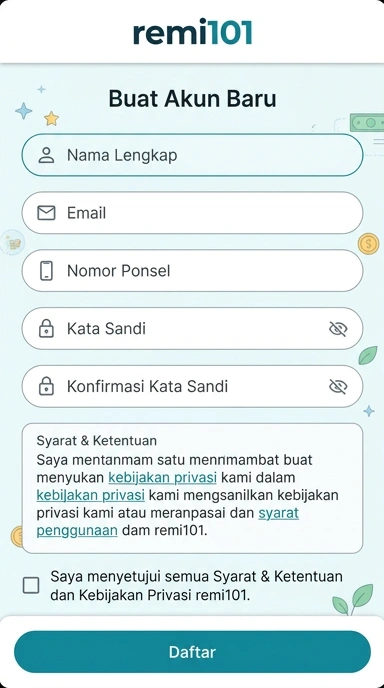 Tampilan halaman daftar remi101